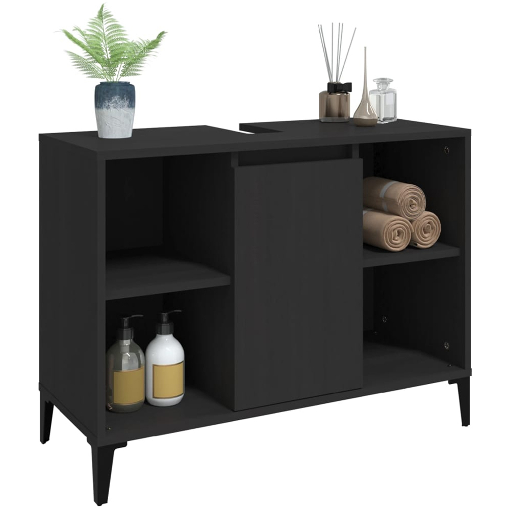 vidaXL Single Door 4 Shelf Black Washbasin Cabinet Image 3