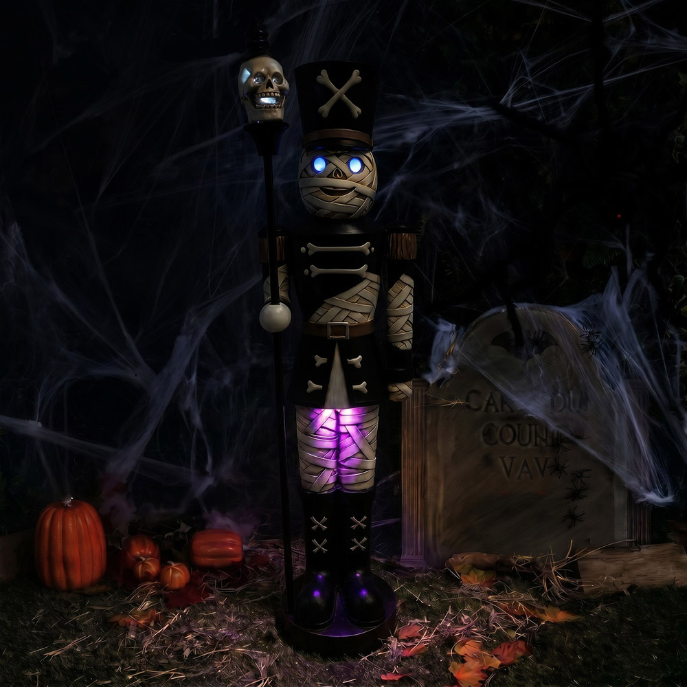 wilko Multicolour LED Halloween Mummy Nutcracker with Skull Staff 4ft Image 6