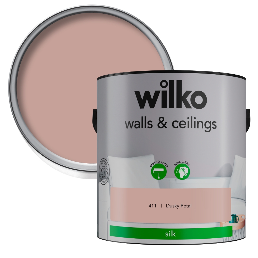 Wilko Walls & Ceilings Dusky Petal Silk Emulsion Paint 2.5L Image 1