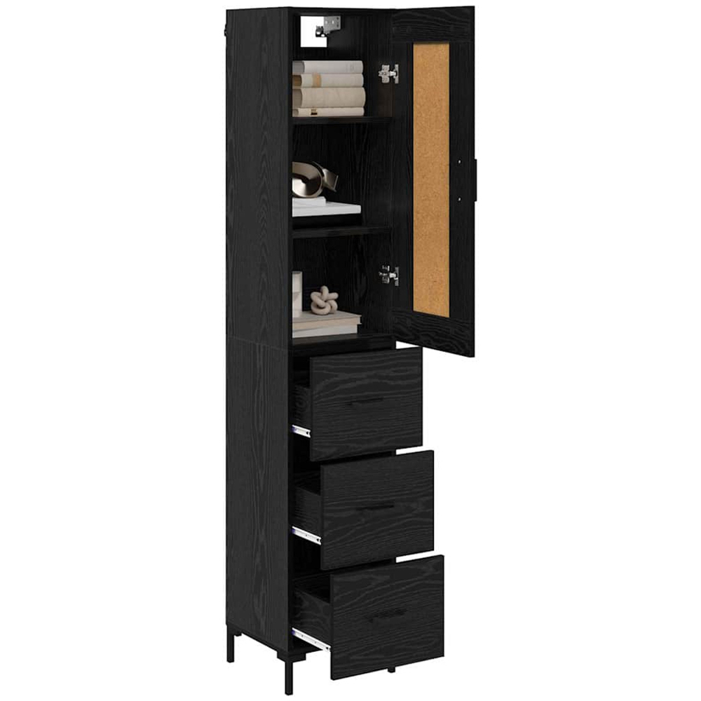 vidaXL Single Door 3 Drawer Black Oak Tall Slim Highboard with Metal Legs Image 3