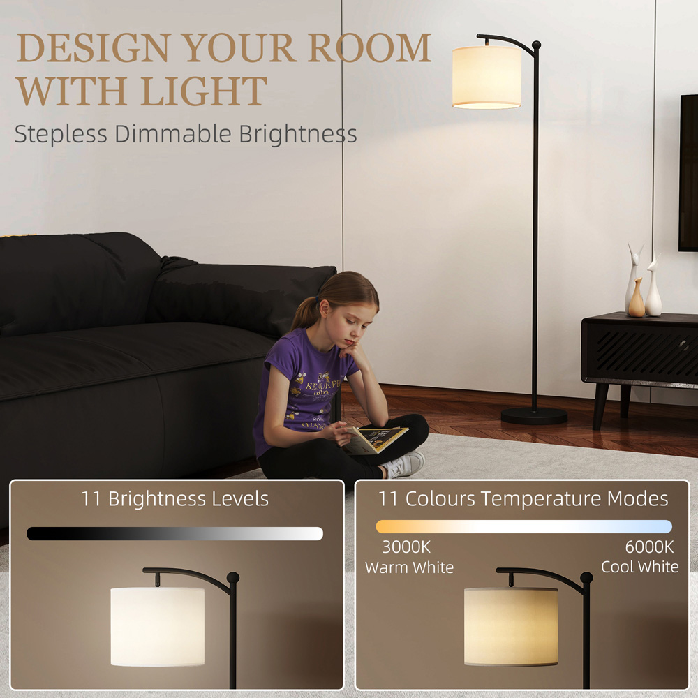 HOMCOM Black Dimmable LED Floor Lamp with 11 Colour Temperature Image 8