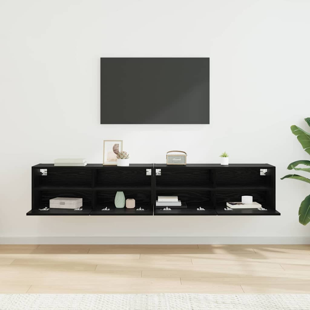 vidaXL 2 Door 2 Shelf Black Oak Wide Wall Mounted TV Unit Set of 2 Image 9