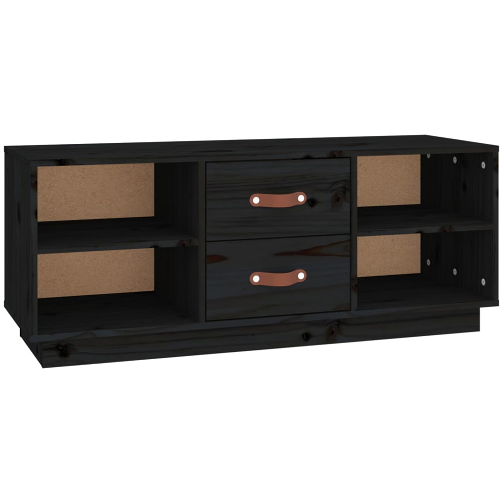 vidaXL 2 Drawer 4 Shelf Black Solid Pine Wood TV Cabinet Image 2