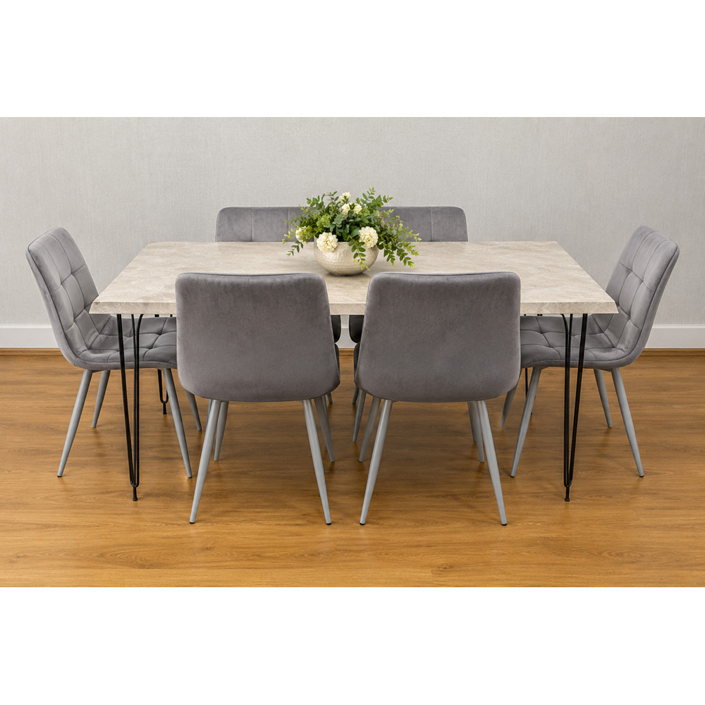 Kosy Koala 6 Seater Wood and Velvet Tufted Dining Set Grey Image 5