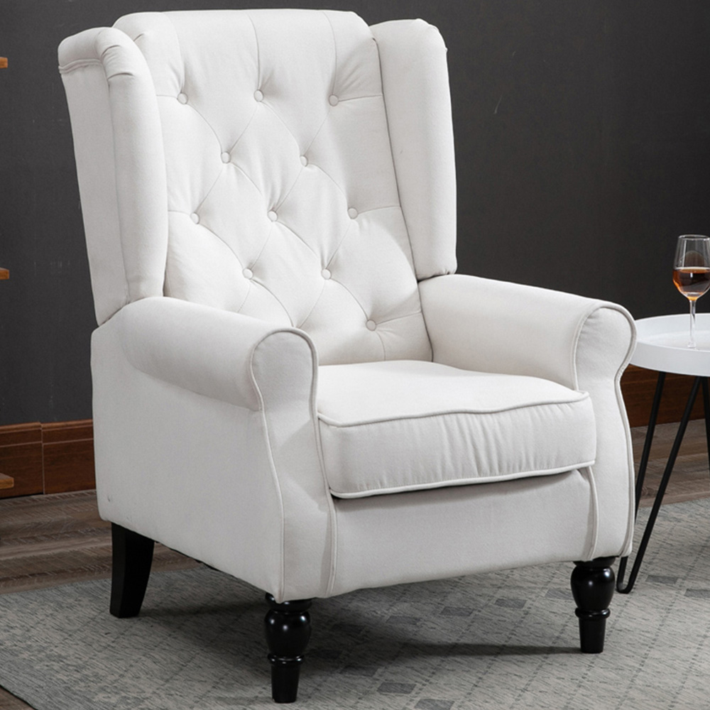 Portland Cream Retro Linen-Touch Wingback Armchair Image 1