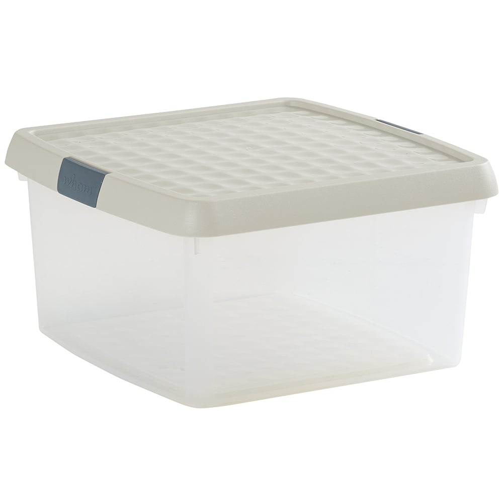 Wham Clip 9L Clear Stone and Slate Grey Square Storage Box with Lid 4 Pack Image 1
