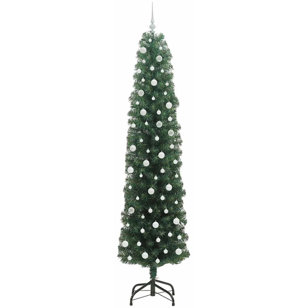 vidaXL Green Artificial Christmas Tree with LEDs White Decoration Ornaments 8ft Image 4