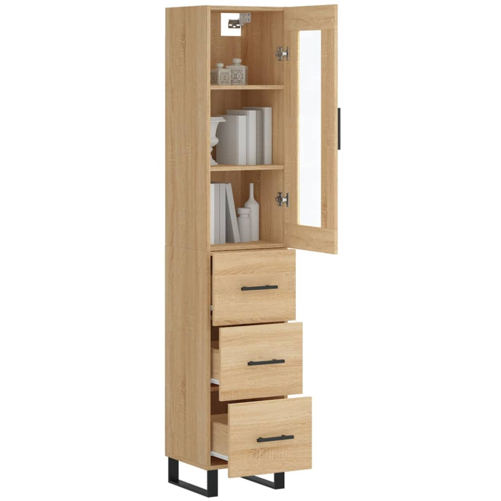 vidaXL Single Glass Door 3 Drawer Sonoma Oak Highboard Image 3