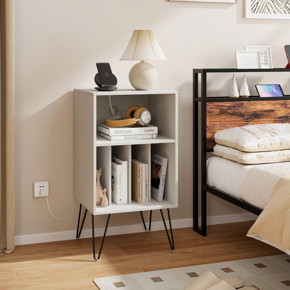 Costway 3 Tier White Record Player Stand with Charging Station Image 4