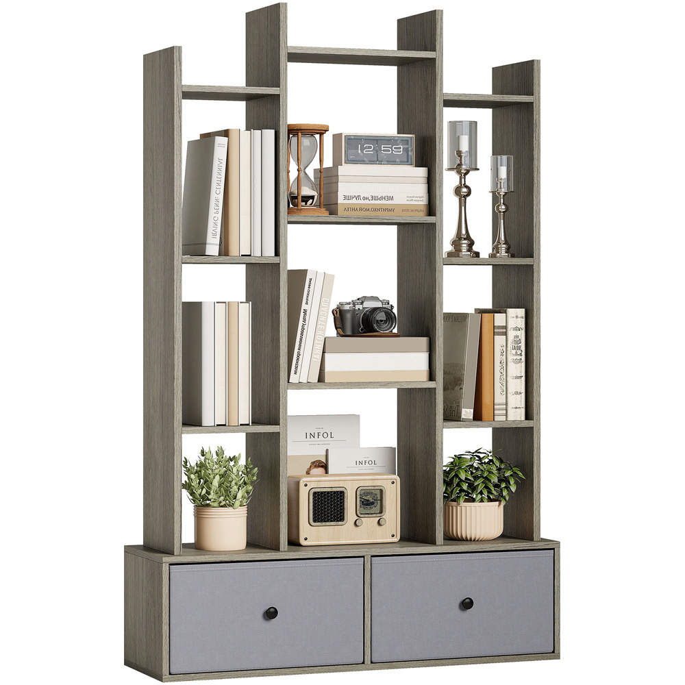 Portland 2 Drawer 12 Shelf Graphite Wood Effect Bookcase Image 2