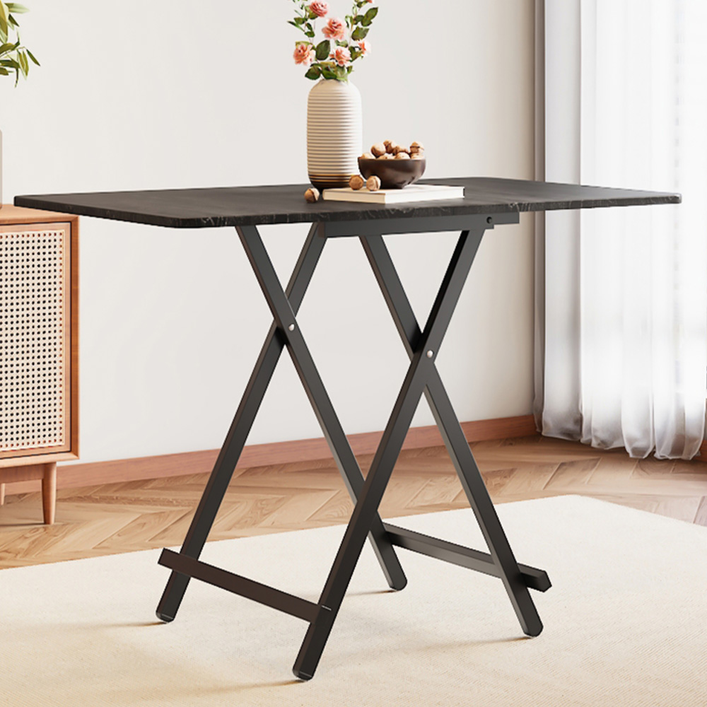 Living and Home Black 4 Seater Foldable Wooden Dining Table Image 1