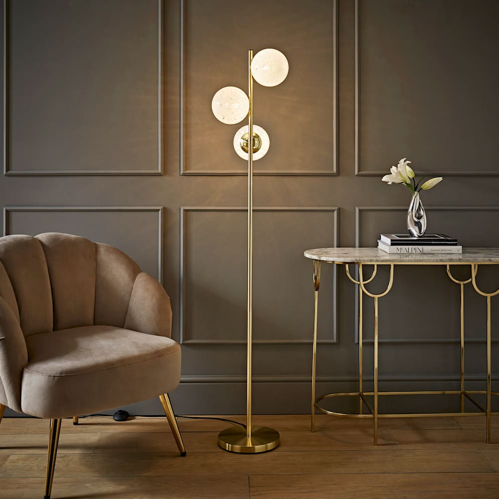 ValueLights Jas White Confetti Glass Globe Shade Gold 3 Way LED Ceiling Light with Bulb Image 3