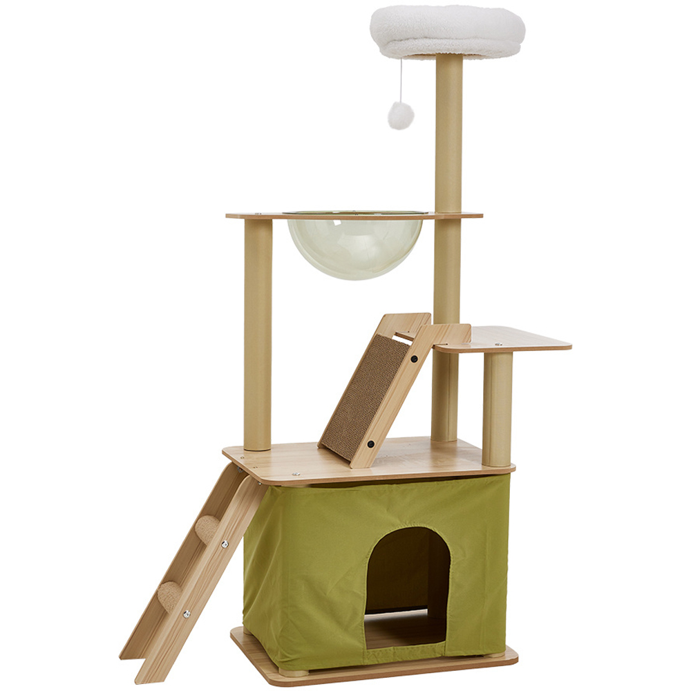 H&O Direct Acrylic Natural Cat Climbing Tower Set with Scratching Board Image 1