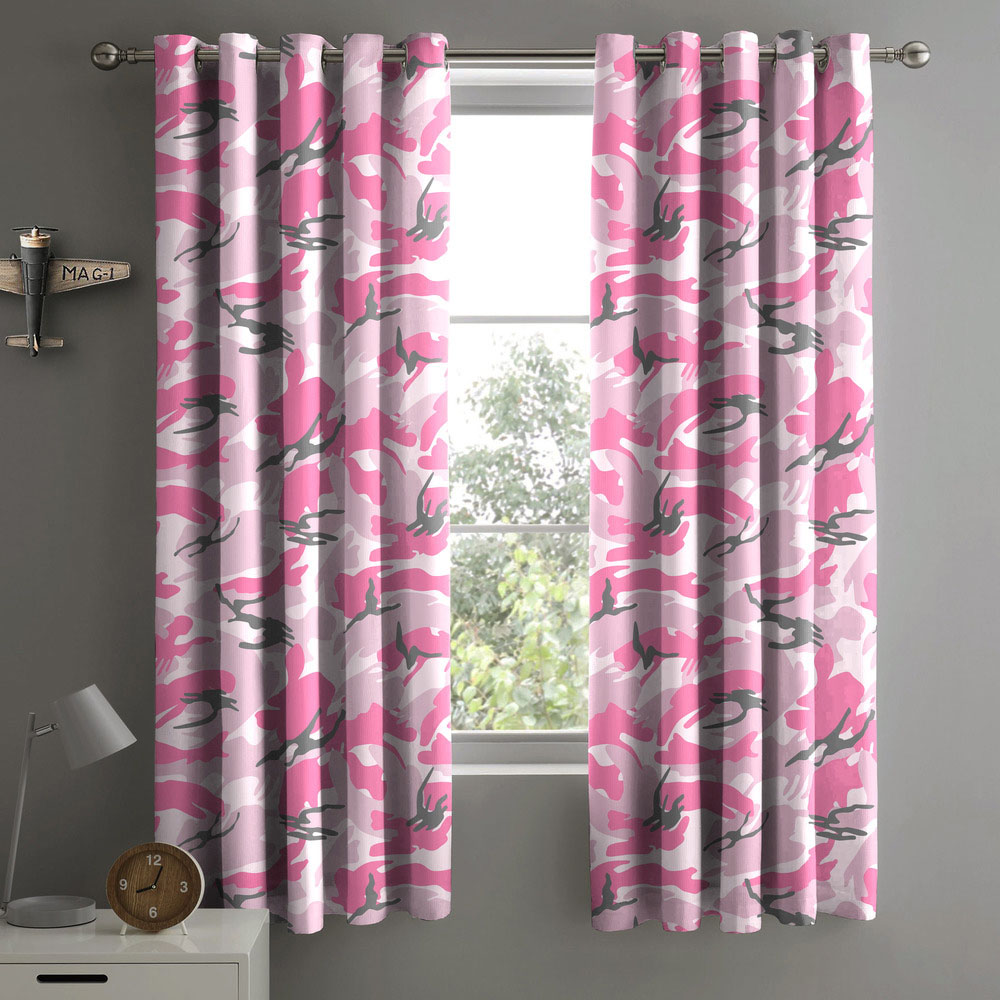 Velosso Pink Camouflage Pencil Pleat Curtains 168 x 183cm Image 1