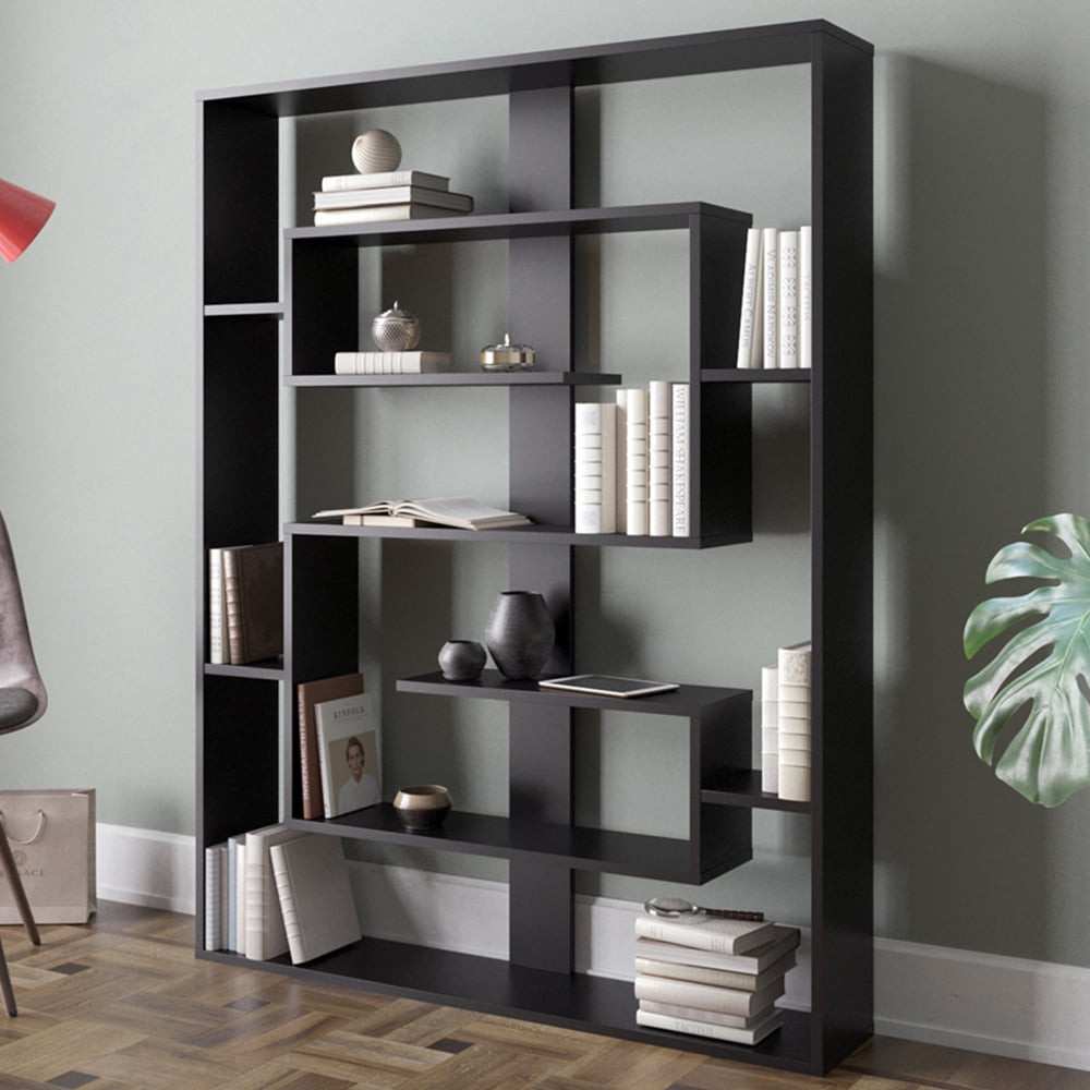 Decorotika Esteban 10 Shelf Black Geometric Bookcase Image 1