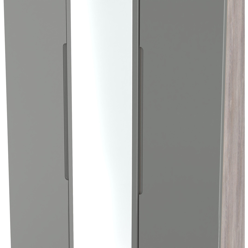 Crowndale Milan 3 Door Grey Gloss and Grey Oak Tall Mirrored Wardrobe Ready Assembled Image 4