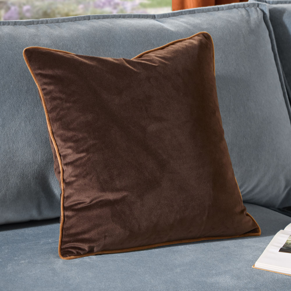 Furn Meridian Chocolate and Caramel Velvet Cushion 45 x 45cm Image 2