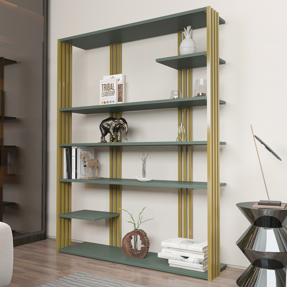 Decorotika Jeni 6 Shelf Green and Gold Bookcase Image 1