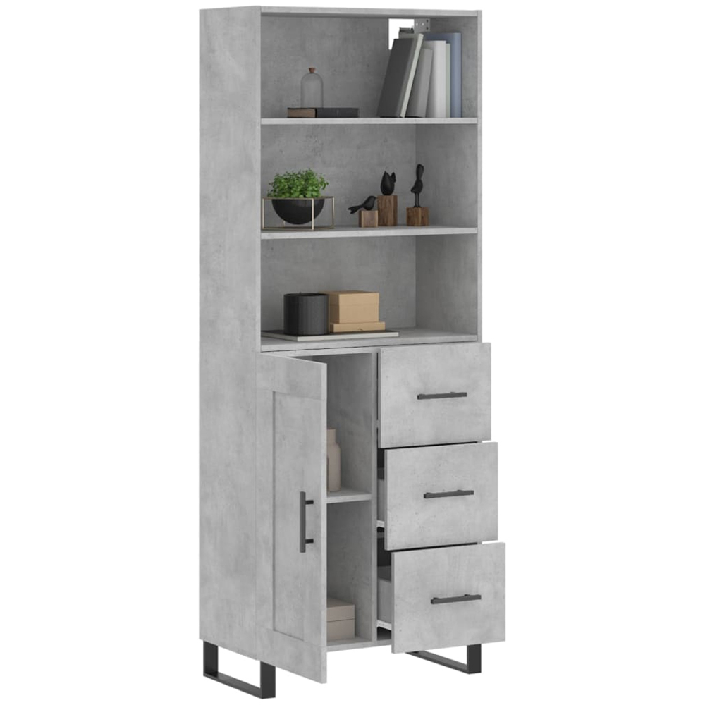 vidaXL Single Door 3 Drawer 3 Shelf Concrete Grey Highboard Image 3