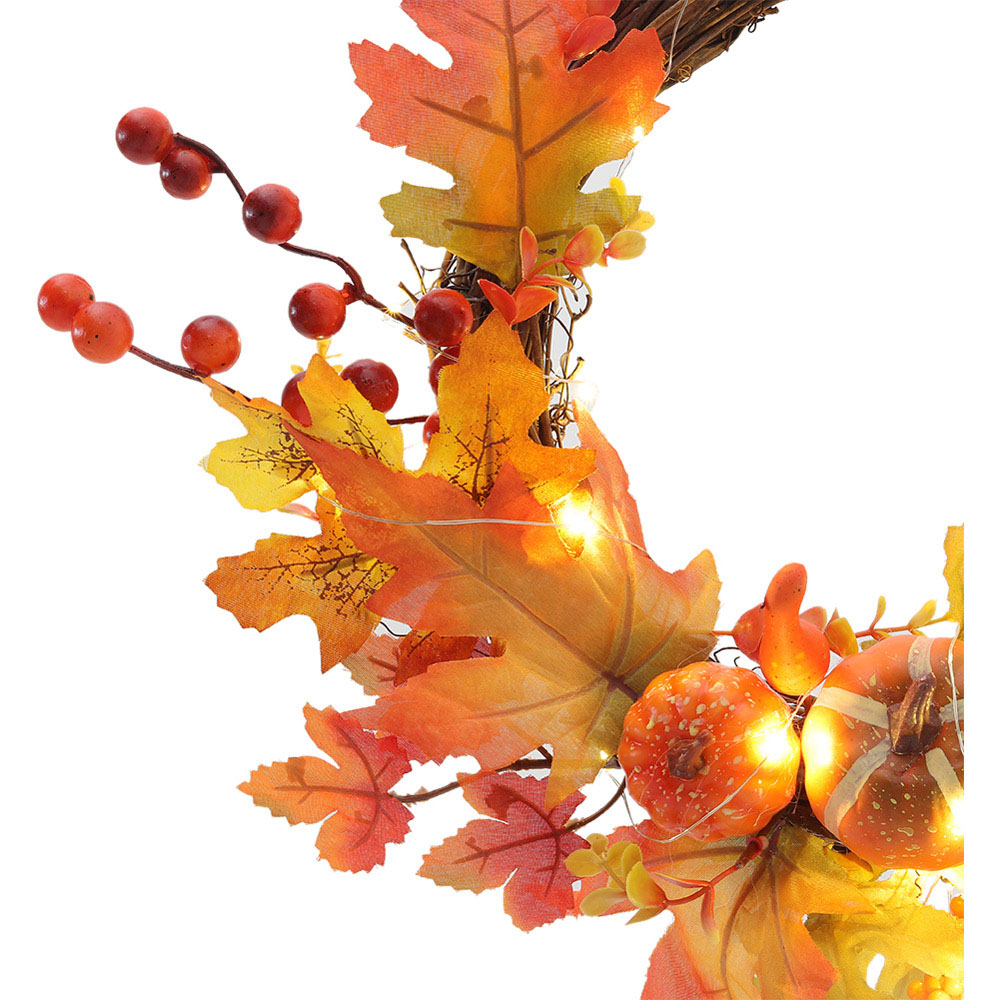 Living and Home Pre Lit Halloween Autumn Wreath with Maple Leaves Image 6