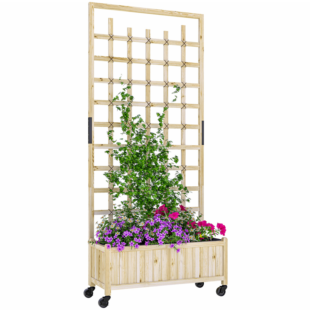 Outsunny Wooden Raised Garden Bed Planter with Trellis and Wheels 186 x 35 x 82.5cm Image 1