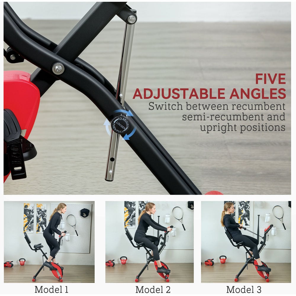 SPORTNOW Red Magnetic Resistance Folding Exercise Bike with Arm Bands and Hand Pulse Sensor Image 4