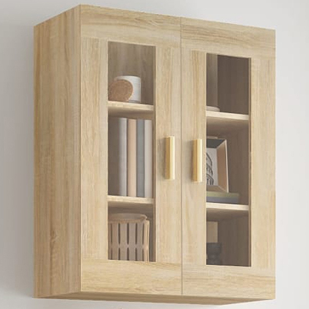 vidaXL 2 Glass Door Sonoma Oak Hanging Wall Cabinet Image 1