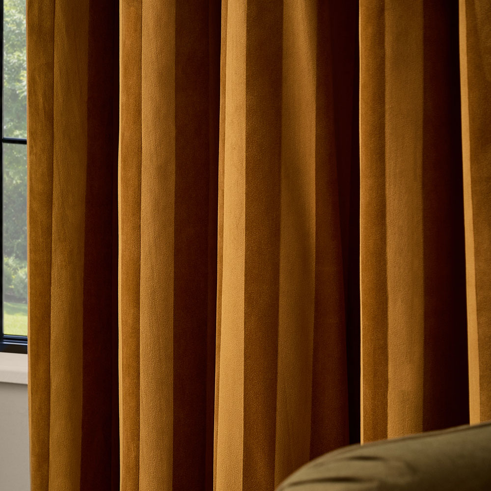 Paoletti Antique Gold Stripe Velvet Lined Eyelet Curtains 168 x 137cm Image 3