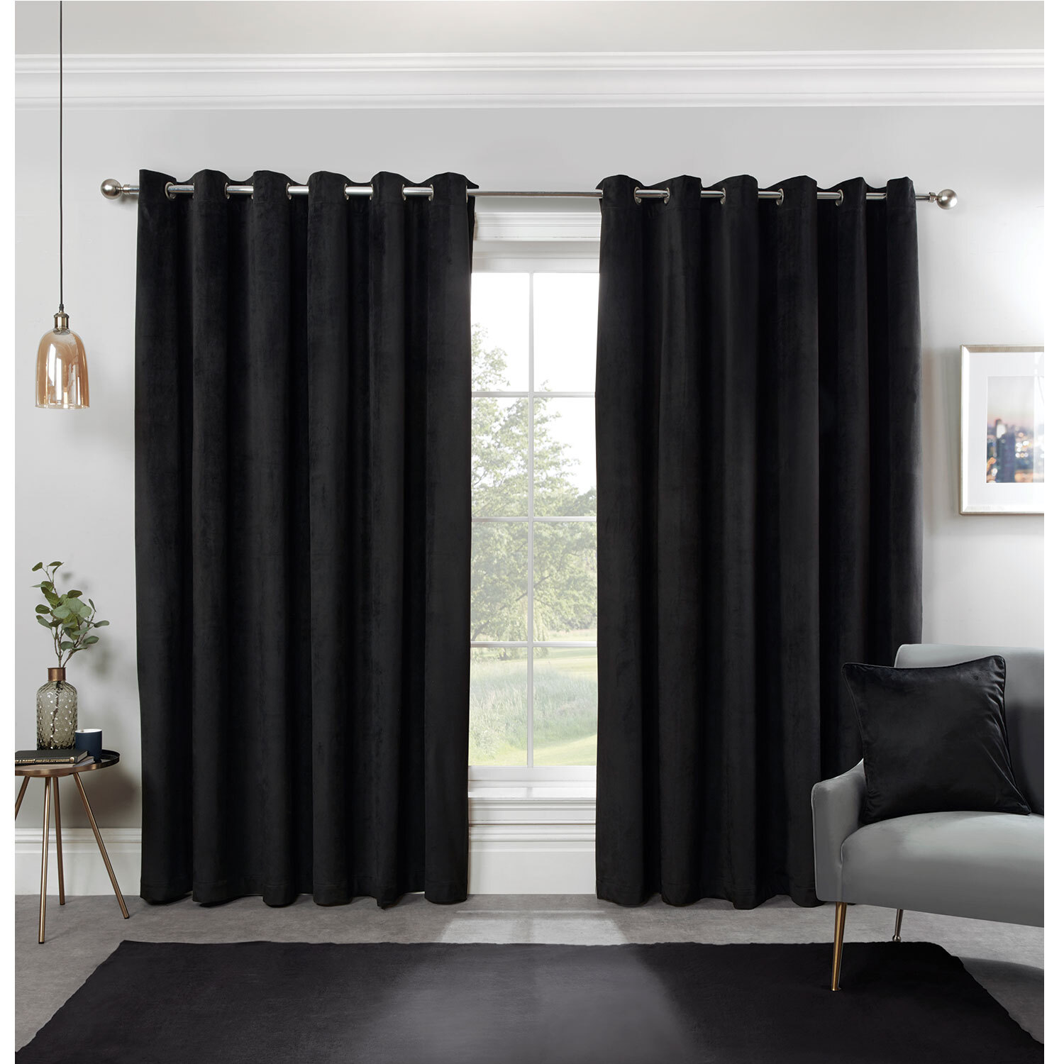 Divante Vermont Black Velvet Blackout Curtains 229cm Image 1