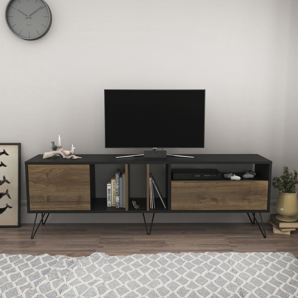 Decorotika Mistico Black and Walnut Wide TV Unit Image 5