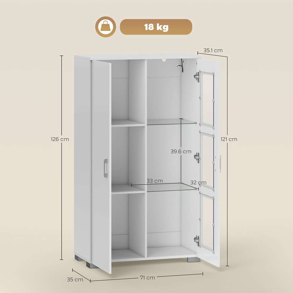 HOMCOM 2 Door White Display Cabinet with Glass Shelves Image 9
