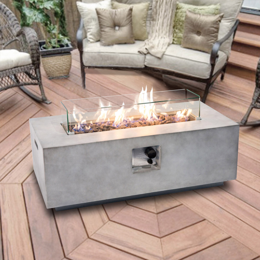 Teamson Home 50000BTU Light Concrete Rectangular Propane Gas Fire Pit Image 4