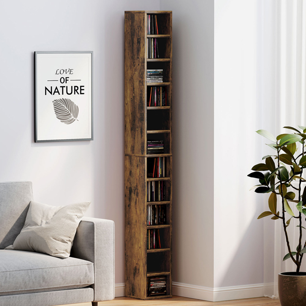 HOMCOM 204 CD Rustic Brown Tall Bookshelf with Cubes Image 3