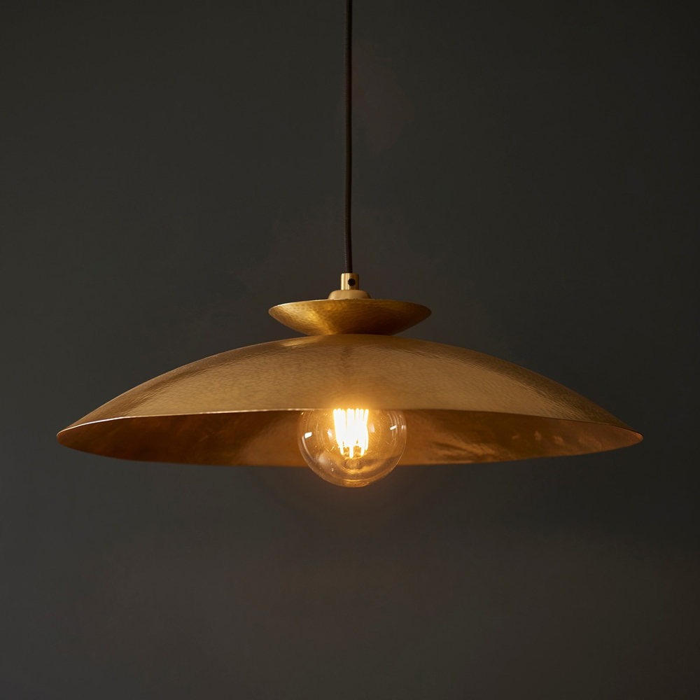 Merano Livorno Hammered Brass Plate Dome Pendant Ceiling Light Image 2