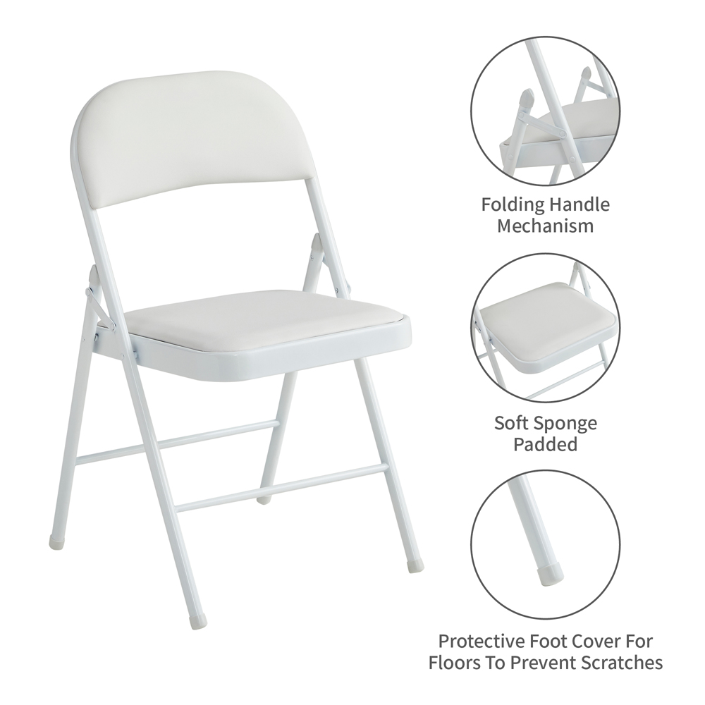 Set of 4 White Padded Folding Metal Dining Chairs Image 6