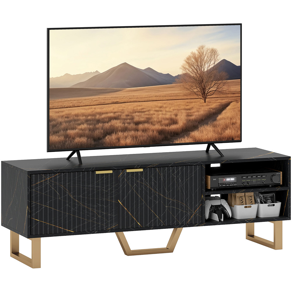 HOMCOM 2 Door 2 Shelf Black TV Unit Image 2