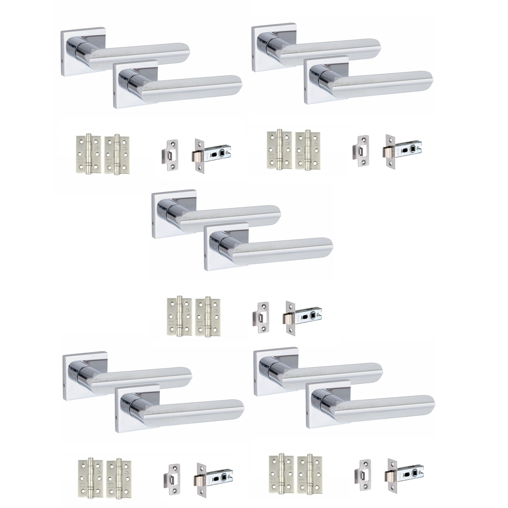 Golden Grace Polished Chrome Modern Lima Door Handle Set 5 Pack Image 1