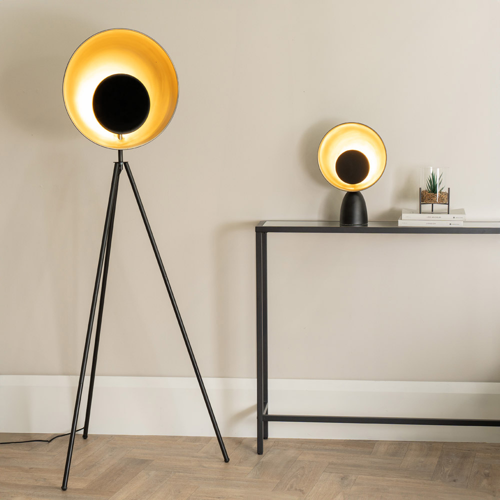 ValueLights Saffy Matte Black and Gold Shade LED Floor Lamp Image 5