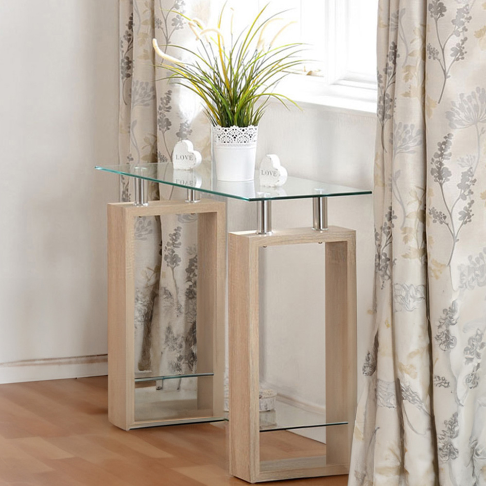 Seconique Milan Light Sonoma Oak and Glass Console Table Image 1