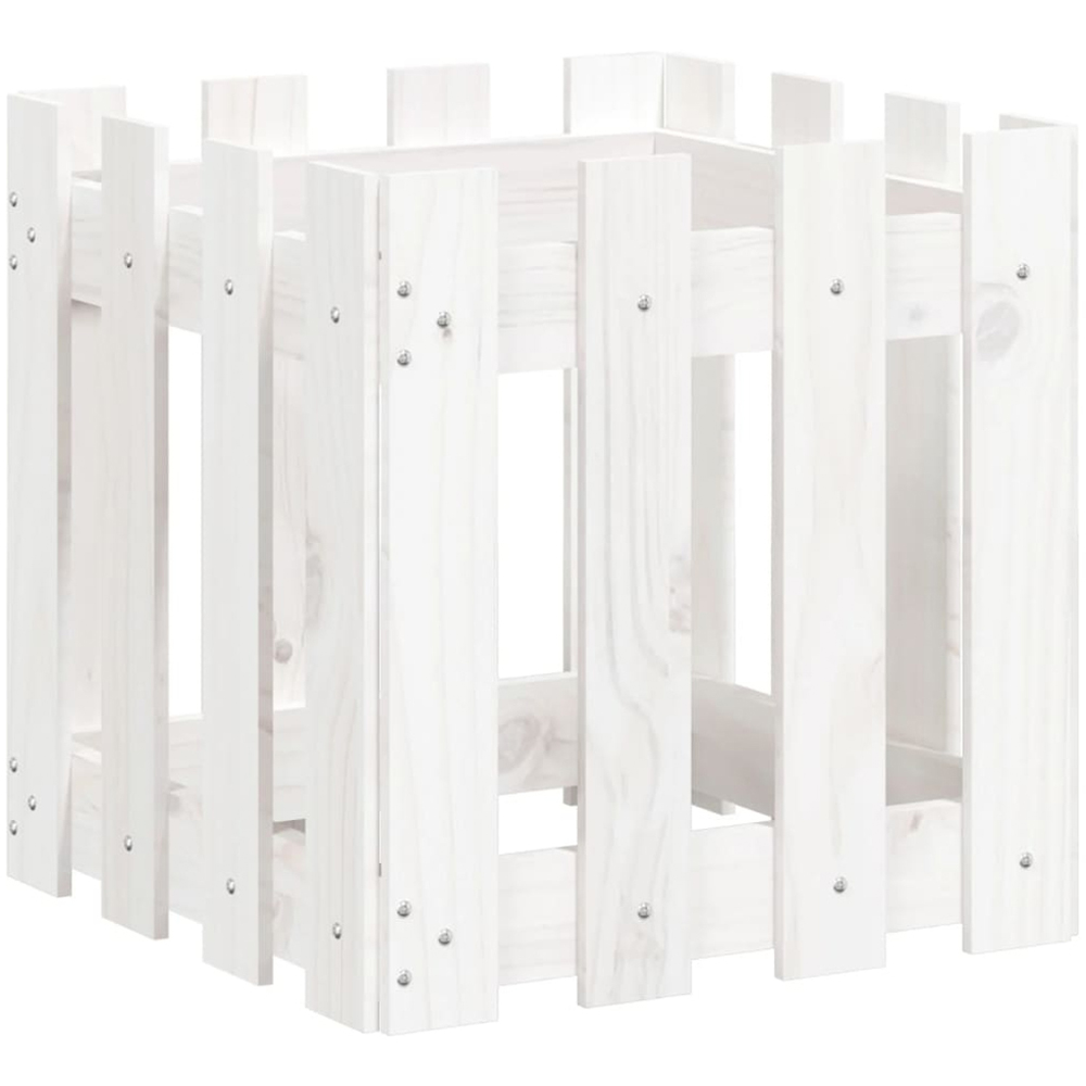 vidaXL White Solid Pine Wood Square Garden Planter 40cm Image 1