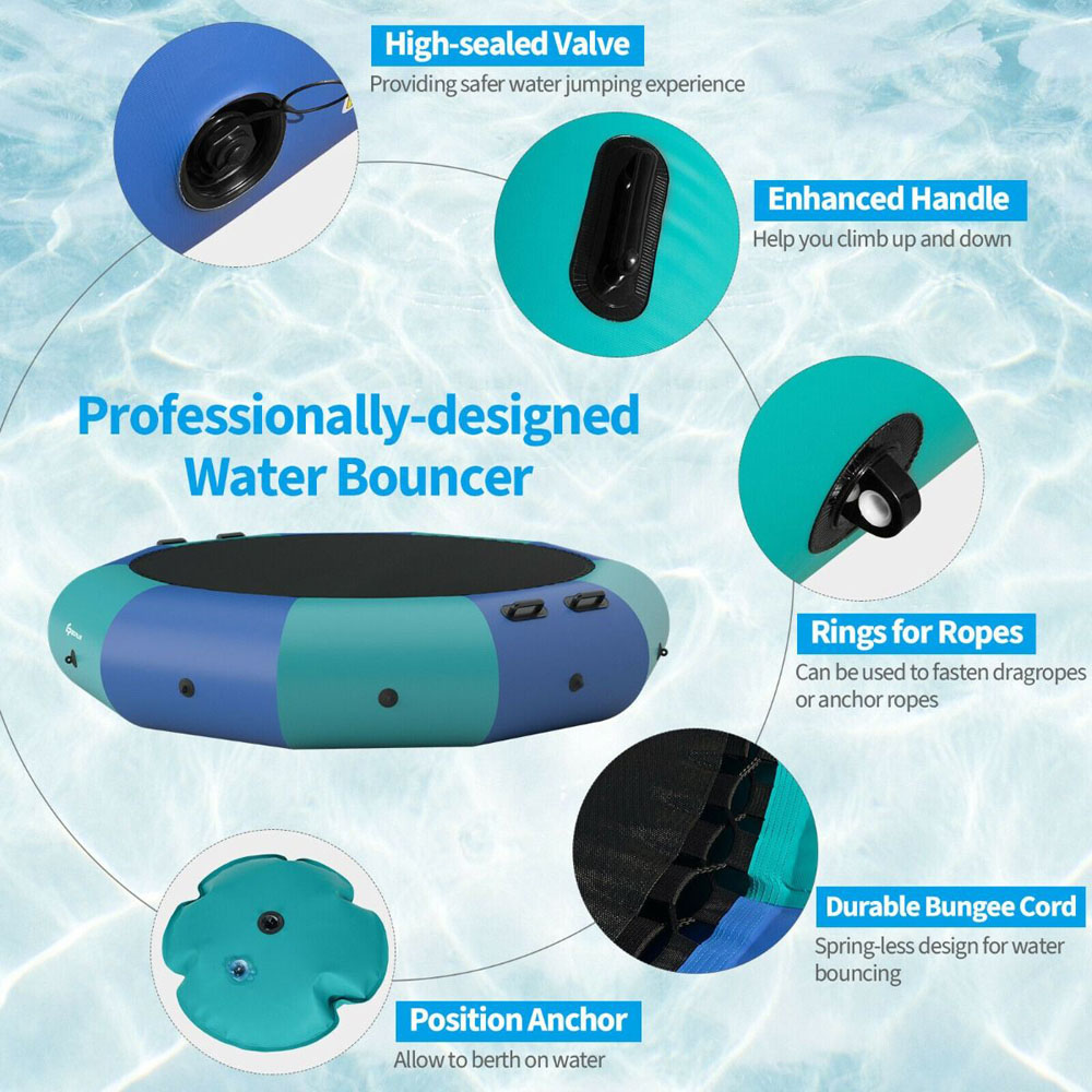 Costway Kids 10ft Blue Inflatable Water Trampoline with Electric Inflator Image 6