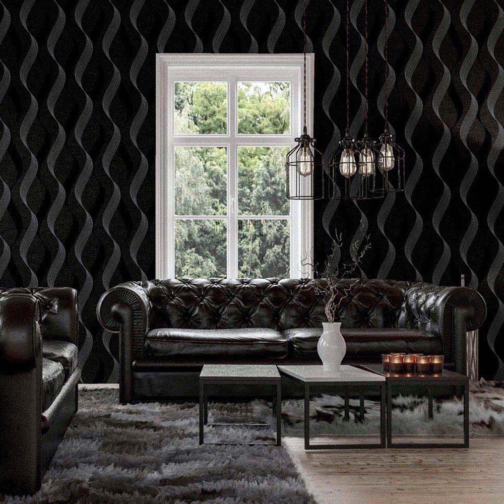 Arthouse Luxe Ribbon Black and Silver Wallpaper Image 6