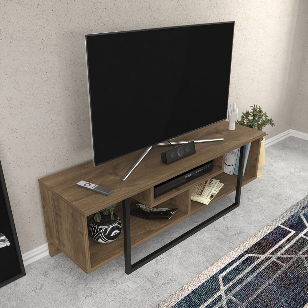 Decorotika Asal Walnut and Black Wide TV Unit Image 4