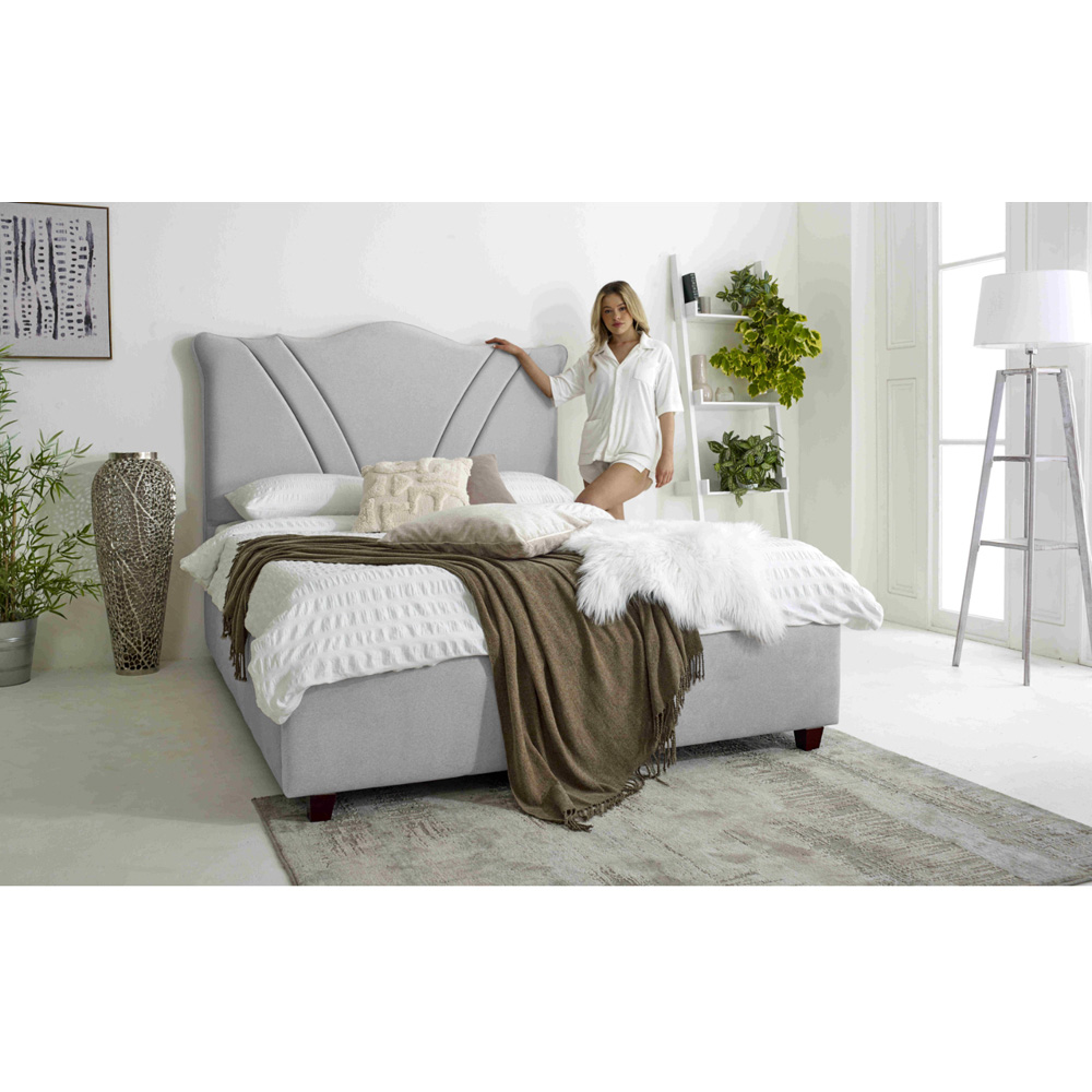 Eleganza Amaya Small Double Silver Arlington Fabric Bed Frame with Curved Headboard Image 5