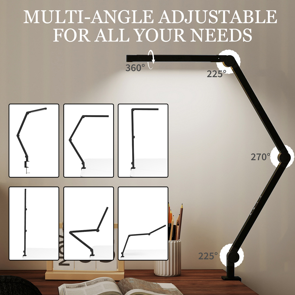 HOMCOM Black Adjustable Swing Arm Dimmable LED Desk Lamp Image 7