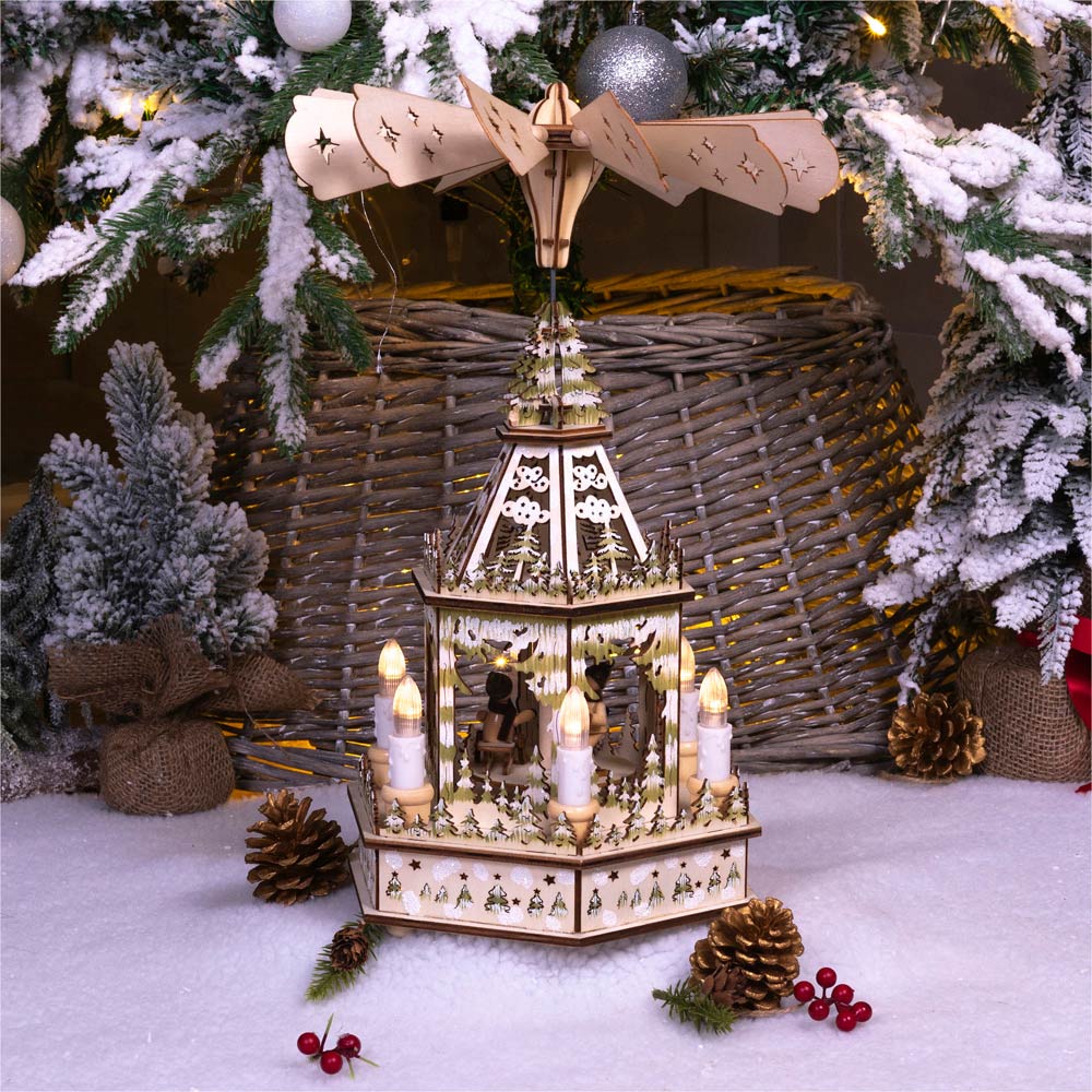 St Helens Festive Light Up Wooden Christmas Pyramid Decoration Image 2