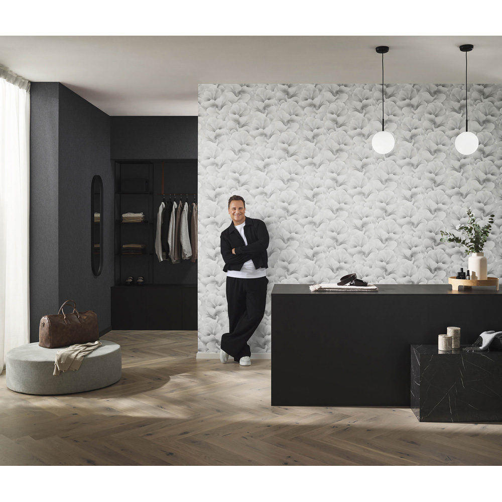 Erismann Floral Glow Light Grey Vinyl Wallpaper Image 2
