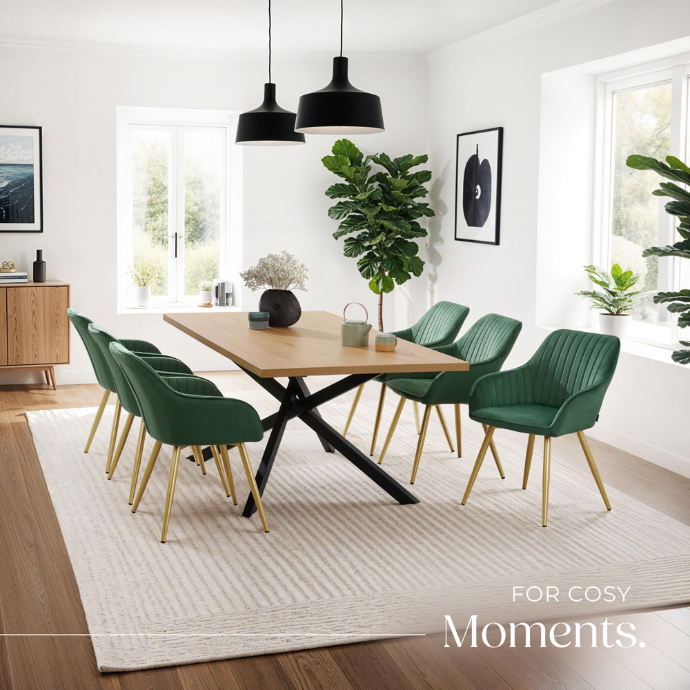 tectake Marilyn Dark Green and Gold Quilted Velvet Dining Chair Image 8