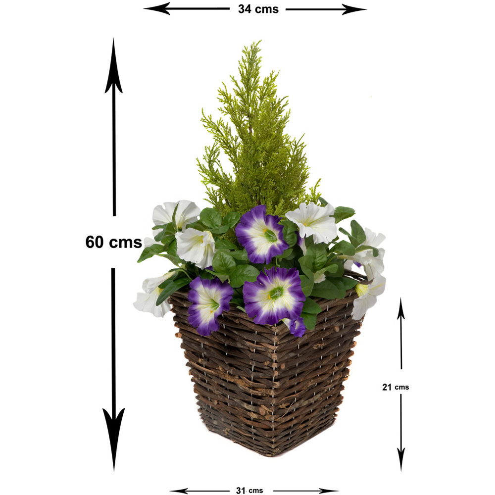 GreenBrokers Artificial Purple and White Petunias Dark Rattan Planters 60cm 2 Pack Image 3