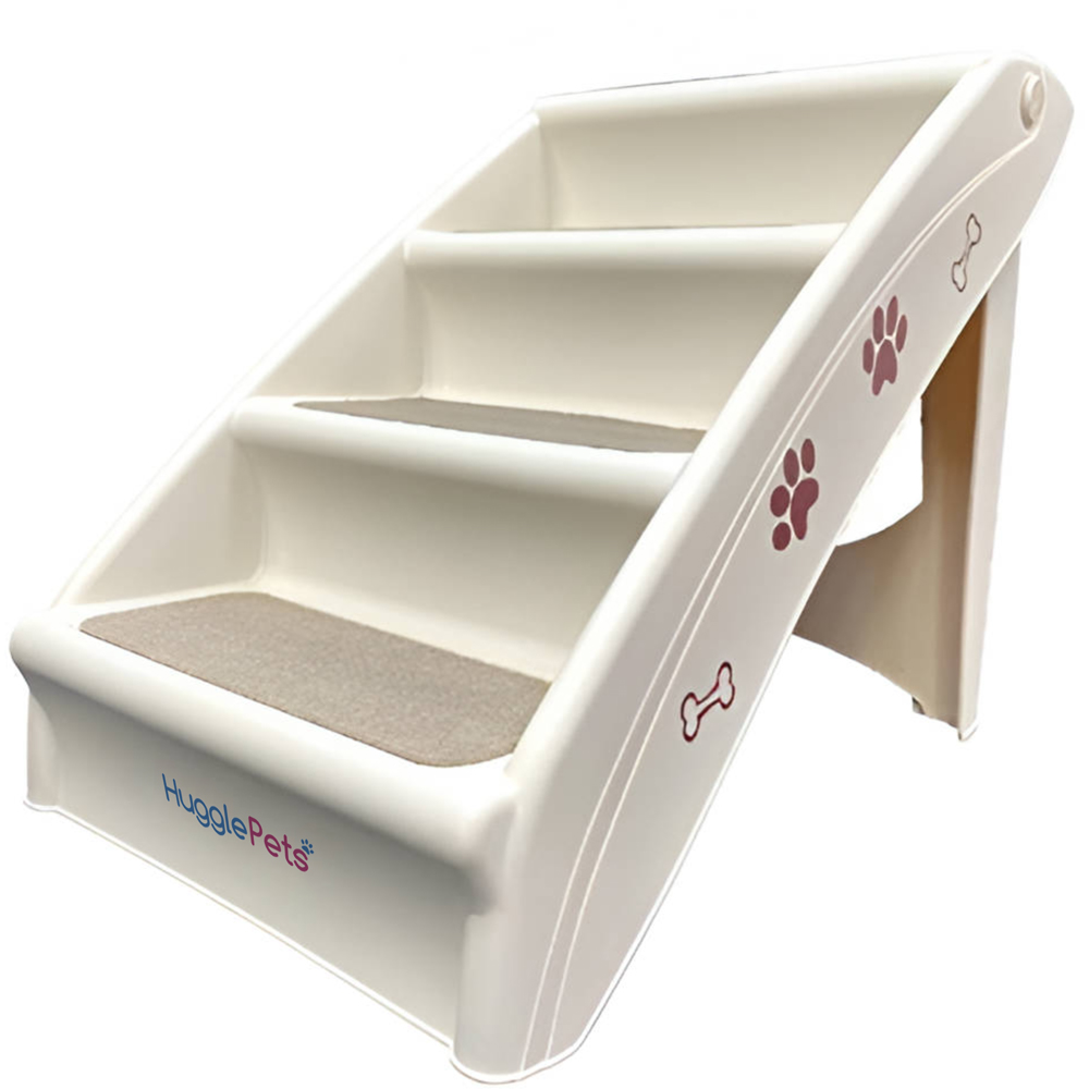 HugglePets Cream Plastic Pet Stairs with Carpet Image 1